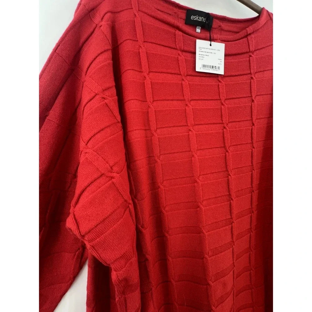 NWT eskandar Slim Sleeve Kaftan Sweater Long Plus O/S Red Silk Cashmere Textured